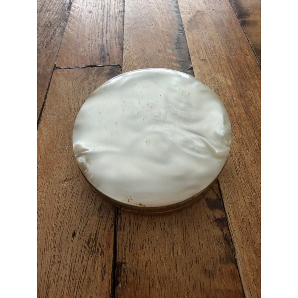 Women's vintage Gold and White mother of pearl Compact Mirror powder puff - Picture 2 of 7